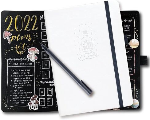 BUKE Dotted Journal - Dot Grid Notebook - 150gsm No Bleed Black Paper - 160 Black Pages - For Women and Men - A5 PU Leather Hardcover 5.75" x 8.5" and Gift Box (BKB-3) in Kuwait