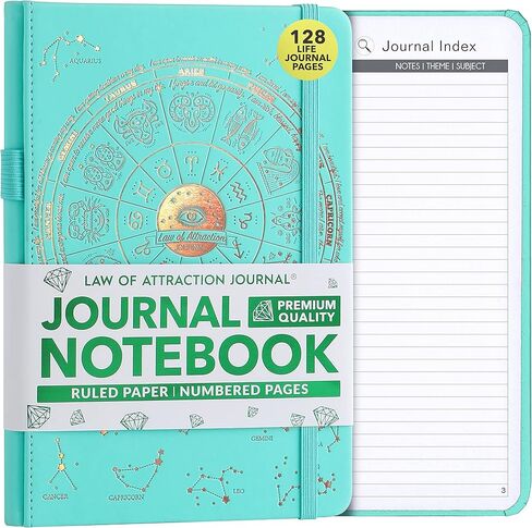 مجلة قانون الجذب Freedom Mastery - ورق مسطر، صفحات مرقمة، ورق أبيض عاجي 100 جرام في المتر المربع، دفتر ملاحظات مع حامل قلم، A5 in Saudi Arabia