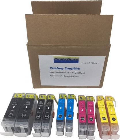 10 خرطوشة حبر طابعة Canon PIXMA MP610 متوافقة مع 2 من كل Canon PGI-5/CLI-8 (PGBK/BK/C/M/Y) أسود/سماوي/أرجواني/أصفر لطابعة PIXMA MP-610 النافثة للحبر in Kuwait