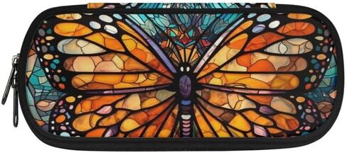 Stained Glass Butterfly Pencil Case Large Capacity Orange Vivid Butterflies Pen Box Makeup Pouch Holder Organizer Stationery Bag School Office College Traval in Saudi Arabia