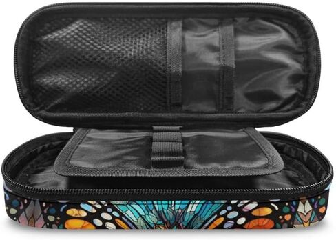 Stained Glass Butterfly Pencil Case Large Capacity Orange Vivid Butterflies Pen Box Makeup Pouch Holder Organizer Stationery Bag School Office College Traval in Saudi Arabia