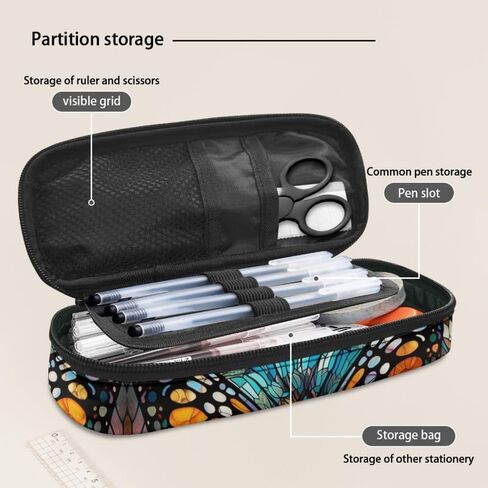 Stained Glass Butterfly Pencil Case Large Capacity Orange Vivid Butterflies Pen Box Makeup Pouch Holder Organizer Stationery Bag School Office College Traval in Saudi Arabia