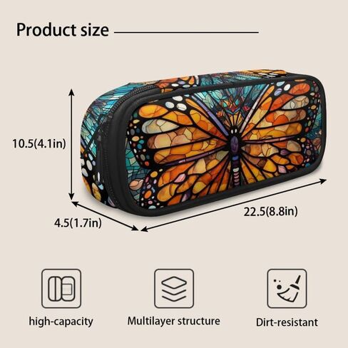 Stained Glass Butterfly Pencil Case Large Capacity Orange Vivid Butterflies Pen Box Makeup Pouch Holder Organizer Stationery Bag School Office College Traval in Saudi Arabia