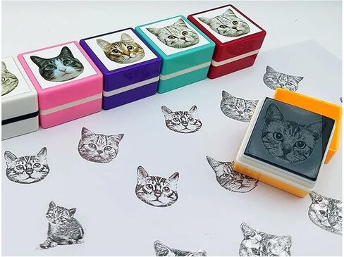 Personalized Photo Custom Stamp Customized Self-Inking Portrait Stamp from Photo - Couple Face Wedding Baby Shower Pet Graduation Gift Souvenir (B01-Blue,3x3cm) in Kuwait