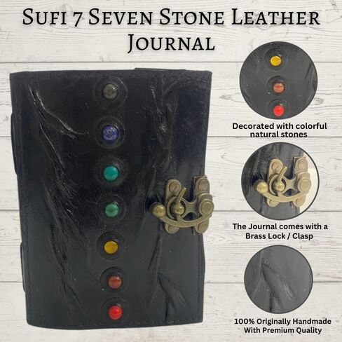 Sufi Leather- New Antique Handmade Notebook Journal Book Seven Medieval Stone Embossed Of Shadows Office Diary College Poetry Sketch Deckle Paper ( 7X5 Inches ) (Black), 7'' x 5'' (SLC-01) in Saudi Arabia