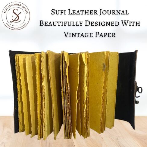 Sufi Leather- New Antique Handmade Notebook Journal Book Seven Medieval Stone Embossed Of Shadows Office Diary College Poetry Sketch Deckle Paper ( 7X5 Inches ) (Black), 7'' x 5'' (SLC-01) in Saudi Arabia