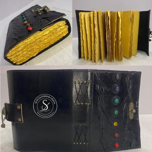 Sufi Leather- New Antique Handmade Notebook Journal Book Seven Medieval Stone Embossed Of Shadows Office Diary College Poetry Sketch Deckle Paper ( 7X5 Inches ) (Black), 7'' x 5'' (SLC-01) in Saudi Arabia