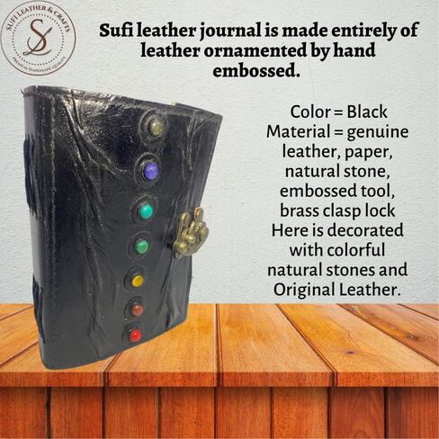 Sufi Leather- New Antique Handmade Notebook Journal Book Seven Medieval Stone Embossed Of Shadows Office Diary College Poetry Sketch Deckle Paper ( 7X5 Inches ) (Black), 7'' x 5'' (SLC-01) in Saudi Arabia