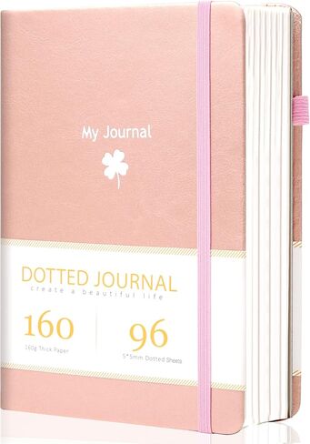 CAGIE Pink Leather Dotted Journal for Women-160GSM Thickened Grid Paper Hardcover Journals Notebook with Pocket 192 Pages 8.25'' x5.6'' A5 in Saudi Arabia