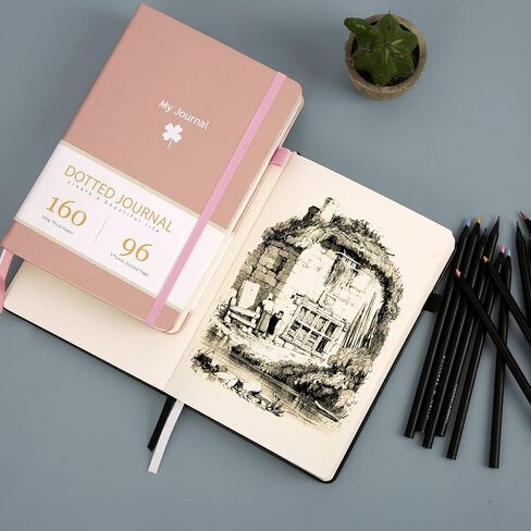 CAGIE Pink Leather Dotted Journal for Women-160GSM Thickened Grid Paper Hardcover Journals Notebook with Pocket 192 Pages 8.25'' x5.6'' A5 in Saudi Arabia