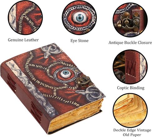 Hocus Pocus Book of Spells Handmade Vintage Leather Journal Notebook with Lock Book of Shadows and Spell Book Hocus Pocus 2 Spell Books with Real Spells Perfect for Halloween Decor Witchcraft Supplies in Saudi Arabia