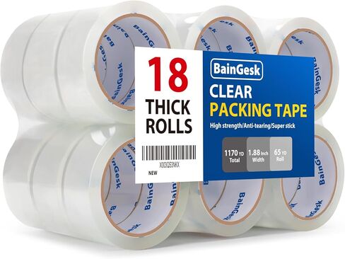 شريط تغليف شفاف من بينجيسك 1.9 انش × 65 ياردة، 18 لفة، قلب 3 انش، اجمالي 1170 ياردة، شريط تغليف شديد التحمل للشحن ونقل الختم والبريد in Kuwait