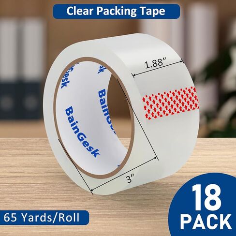 شريط تغليف شفاف من بينجيسك 1.9 انش × 65 ياردة، 18 لفة، قلب 3 انش، اجمالي 1170 ياردة، شريط تغليف شديد التحمل للشحن ونقل الختم والبريد in Kuwait