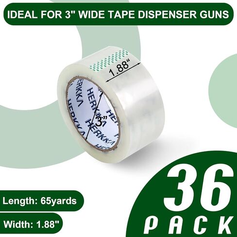 HERKKA Clear Packing Tape, 36 Rolls Heavy Duty Packaging Tape for Shipping Packaging Moving Sealing, Thicker Clear Packing Tape, 1.88 inches Wide, 65 Yards Per Roll, 2340 Total Yards in Saudi Arabia