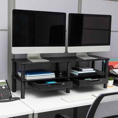 Mind Reader Anchor Collection, Extended 2-Tier Dual Monitor Stand, 40lb. Capacity, 38.5"L x 11"W x 10.5-12.5"H, Black in Saudi Arabia