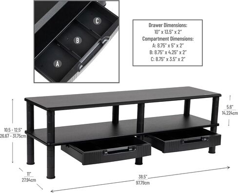 Mind Reader Anchor Collection, Extended 2-Tier Dual Monitor Stand, 40lb. Capacity, 38.5"L x 11"W x 10.5-12.5"H, Black in Saudi Arabia