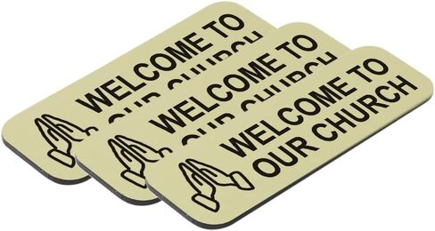Welcome to Our Church 1 x 3" Name Tag/Badge, Black, Praying Hands Design (3 Pack) in Kuwait