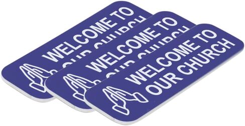 Welcome to Our Church 1 x 3" Name Tag/Badge, Black, Praying Hands Design (3 Pack) in Kuwait