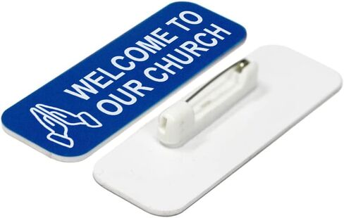 Welcome to Our Church 1 x 3" Name Tag/Badge, Black, Praying Hands Design (3 Pack) in Kuwait