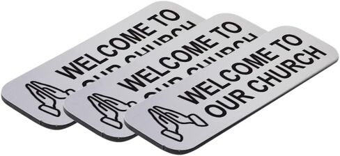Welcome to Our Church 1 x 3" Name Tag/Badge, Black, Praying Hands Design (3 Pack) in Kuwait
