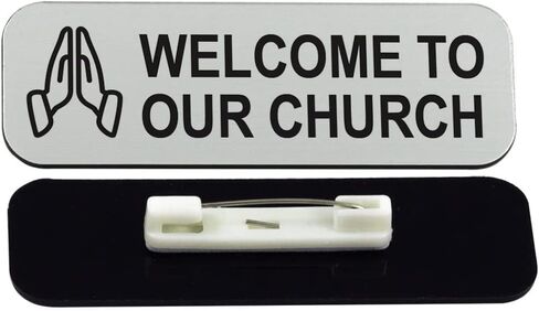 Welcome to Our Church 1 x 3" Name Tag/Badge, Black, Praying Hands Design (3 Pack) in Kuwait