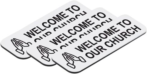 Welcome to Our Church 1 x 3" Name Tag/Badge, Black, Praying Hands Design (3 Pack) in Kuwait