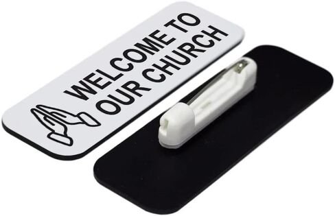 Welcome to Our Church 1 x 3" Name Tag/Badge, Black, Praying Hands Design (3 Pack) in Kuwait