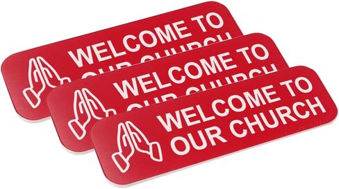 Welcome to Our Church 1 x 3" Name Tag/Badge, Black, Praying Hands Design (3 Pack) in Kuwait