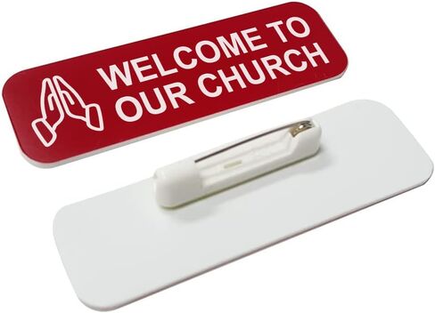 Welcome to Our Church 1 x 3" Name Tag/Badge, Black, Praying Hands Design (3 Pack) in Kuwait