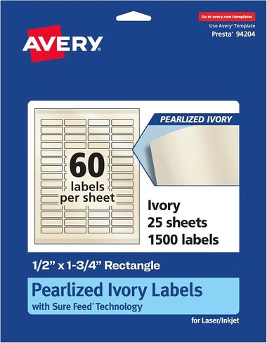 Avery Pearlized Ivory Rectangle Labels with Sure Feed Technology, Print-to-The-Edge, 5" x 1.75", 1,500 Pearlized Ivory Labels, Laser/Inkjet Printable Labels in Saudi Arabia