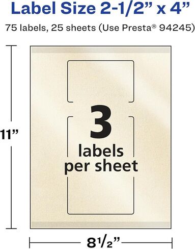 Avery Pearlized Ivory Rectangle Labels with Sure Feed Technology, Print-to-The-Edge, 2.5" x 4", 75 Pearlized Ivory Labels, Laser/Inkjet Printable Labels in Saudi Arabia