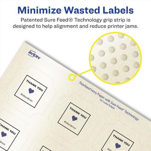 Avery Pearlized Ivory Square Scalloped Labels with Sure Feed Technology, Print-to-The-Edge, 1-5/8" x 1-5/8", 500 Pearlized Ivory Labels, Laser/Inkjet Printable Labels in Saudi Arabia