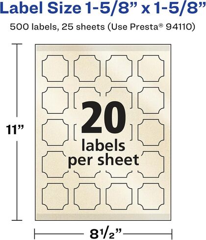 Avery Pearlized Ivory Square Scalloped Labels with Sure Feed Technology, Print-to-The-Edge, 1-5/8" x 1-5/8", 500 Pearlized Ivory Labels, Laser/Inkjet Printable Labels in Saudi Arabia