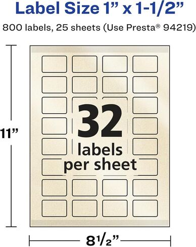 Avery Pearlized Ivory Rectangle Labels with Sure Feed Technology, Print-to-The-Edge, 1" x 1.5", 800 Pearlized Ivory Labels, Laser/Inkjet Printable Labels in Saudi Arabia
