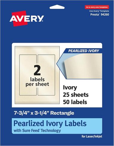 ملصقات مستطيلة عاجية لؤلؤية من Avery مع تقنية التغذية المؤكدة، طباعة على الحافة، 7.75 بوصة × 3.25 بوصة، 50 ملصقًا عاجيًا لؤلؤيًا، ملصقات قابلة للطباعة بالليزر/نفث الحبر in Saudi Arabia