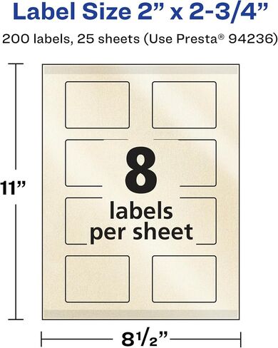 Avery Pearlized Ivory Rectangle Labels with Sure Feed Technology, Print-to-The-Edge, 2" x 2.75", 200 Pearlized Ivory Labels, Laser/Inkjet Printable Labels in Saudi Arabia