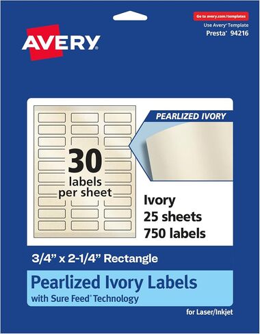 ملصقات مستطيلة عاجية لؤلؤية من Avery مع تقنية التغذية المؤكدة، طباعة على الحافة، 75 بوصة × 2.25 بوصة، 750 ملصق عاجي لؤلؤي، ملصقات قابلة للطباعة بالليزر/نفث الحبر in Saudi Arabia