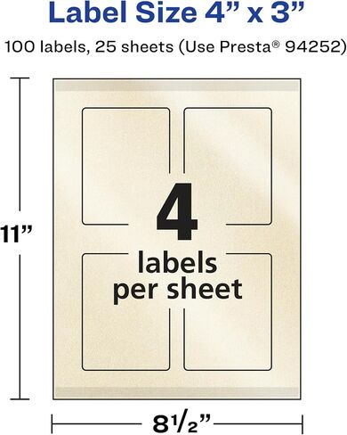 Avery Pearlized Ivory Rectangle Labels with Sure Feed Technology, Print-to-The-Edge, 4" x 3", 100 Pearlized Ivory Labels, Laser/Inkjet Printable Labels in Saudi Arabia