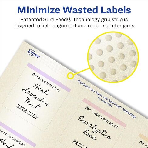 Avery Pearlized Ivory Square Labels with Sure Feed Technology, Print-to-The-Edge, 2-1/8" x 2-1/8", 300 Pearlized Ivory Labels, Laser/Inkjet Printable Labels in Saudi Arabia