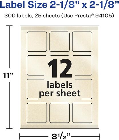 Avery Pearlized Ivory Square Labels with Sure Feed Technology, Print-to-The-Edge, 2-1/8" x 2-1/8", 300 Pearlized Ivory Labels, Laser/Inkjet Printable Labels in Saudi Arabia