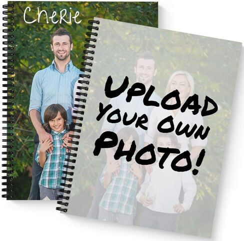 Create Your Own Photo Upload Personalized Notebook/Journal, Laminated Soft Cover, 120 pages of your selected paper, lay flat wire-o spiral. Size: 8.5" x 11". Made in the USA in Saudi Arabia