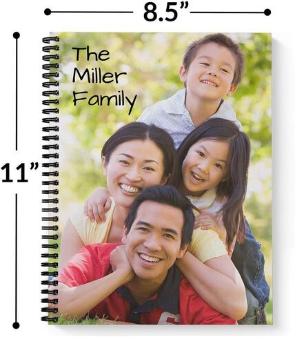 Create Your Own Photo Upload Personalized Notebook/Journal, Laminated Soft Cover, 120 pages of your selected paper, lay flat wire-o spiral. Size: 8.5" x 11". Made in the USA in Saudi Arabia