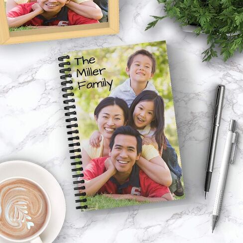 Create Your Own Photo Upload Personalized Notebook/Journal, Laminated Soft Cover, 120 pages of your selected paper, lay flat wire-o spiral. Size: 8.5" x 11". Made in the USA in Saudi Arabia