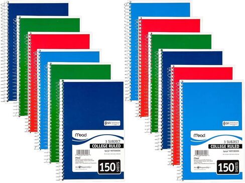 Mead Spiral Bound Notebook, College Rule, 6 X 9-1/2, 3 Subject 150 Sheets/Pad [Set of 2] in Saudi Arabia