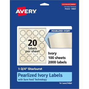Avery Pearlized Ivory Starburst Labels with Sure Feed Technology, Print-to-The-Edge, 1.75", 2,000 Pearlized Ivory Labels, Laser/Inkjet Printable Labels in Kuwait