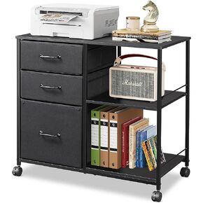 DEVAISE 3 Drawer Mobile File Cabinet, Rolling Printer Stand with Open Storage Shelf, Fabric Lateral Filing Cabinet fits A4 or Letter Size for Home Office, Rustic Brown Wood Grain Print