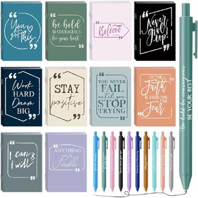 Fulmoon Inspirational Gifts Notepads Pens Set Motivational Quote Pens Bible Verse Pocket Journal Notebooks Black ink Ballpoint Pens for Teacher Student School Office Back to School Gifts (60 Pcs)