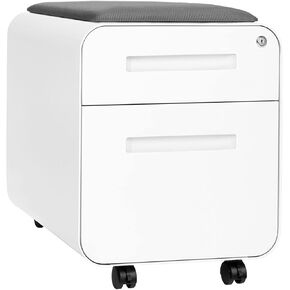 Laura Davidson Furniture STOCKPILE Mini Seated 2 Drawer Mobile File Cabinet with Removable Magnetic Cushion Seat - Short Version, Metal Filing Cabinet, Pre-Assembled, Black with Grey Cushion in Saudi Arabia