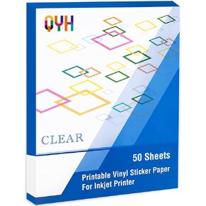 QYH Printable Vinyl Sticker Paper for Inkjet Printer 50 Sheets Clear Labels for Cricut 8.5"x11" Transparent Glossy Non Waterproof Transparency Decals in Kuwait