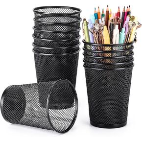 Tecbeauty 12Pcs Pen Holder Mesh Pencil Holder Metal Pen Cup Organizer for Desk Office Black(5.3X4.3X3.2 inches) in Kuwait